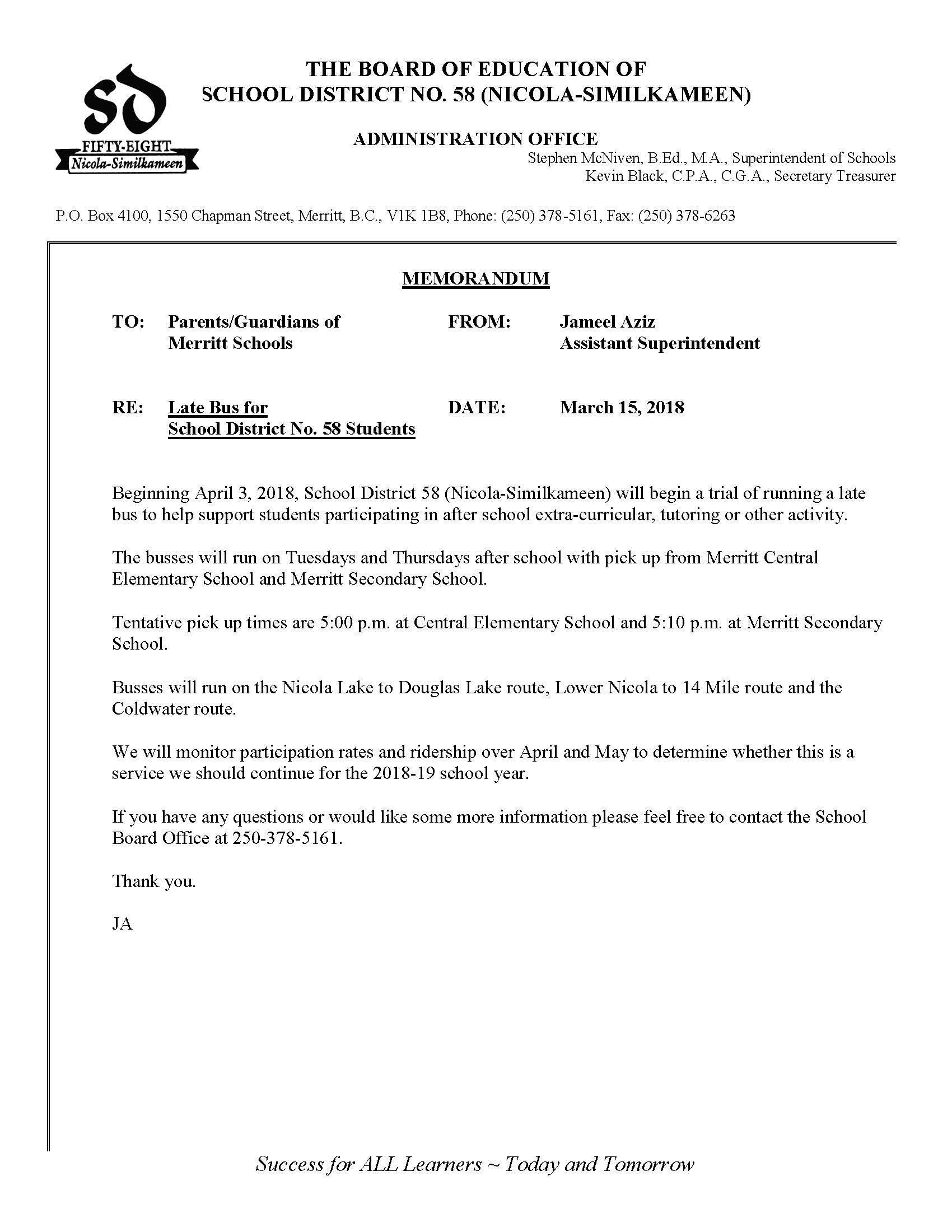 Memo late bus students mar 2018 sd58 nicola similkameen